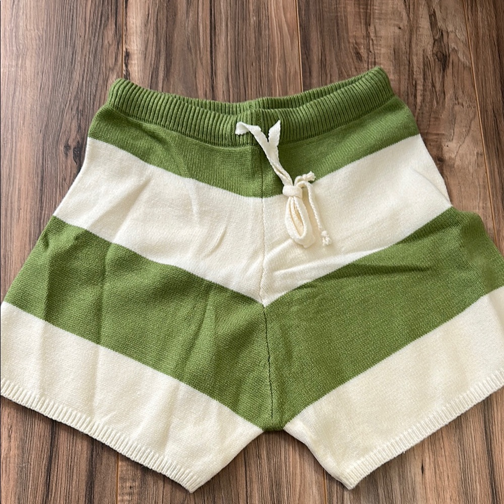 Green and White Athletic Striped Shorts
